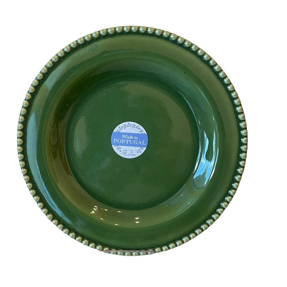 Matceramica Portugal Green Ceramic Salad Plates 9" Beaded Border Set 4 NEW